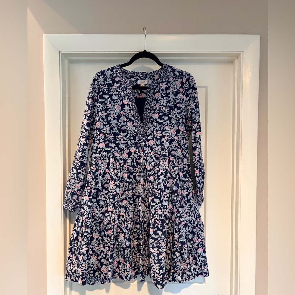 J. Crew Factory Navy Floral Mini Dress with Pink & White Accents